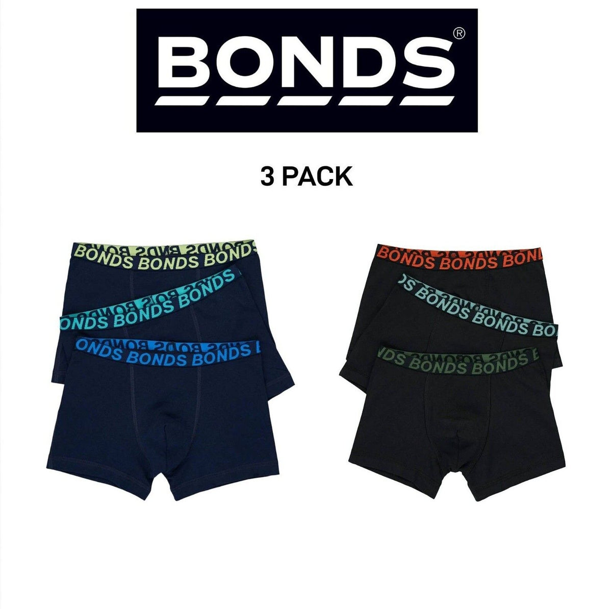 Bonds Boys Trunk Sport Moisture Wicking Cool & Dry Comfort Covered 3 Pack UWKN3A