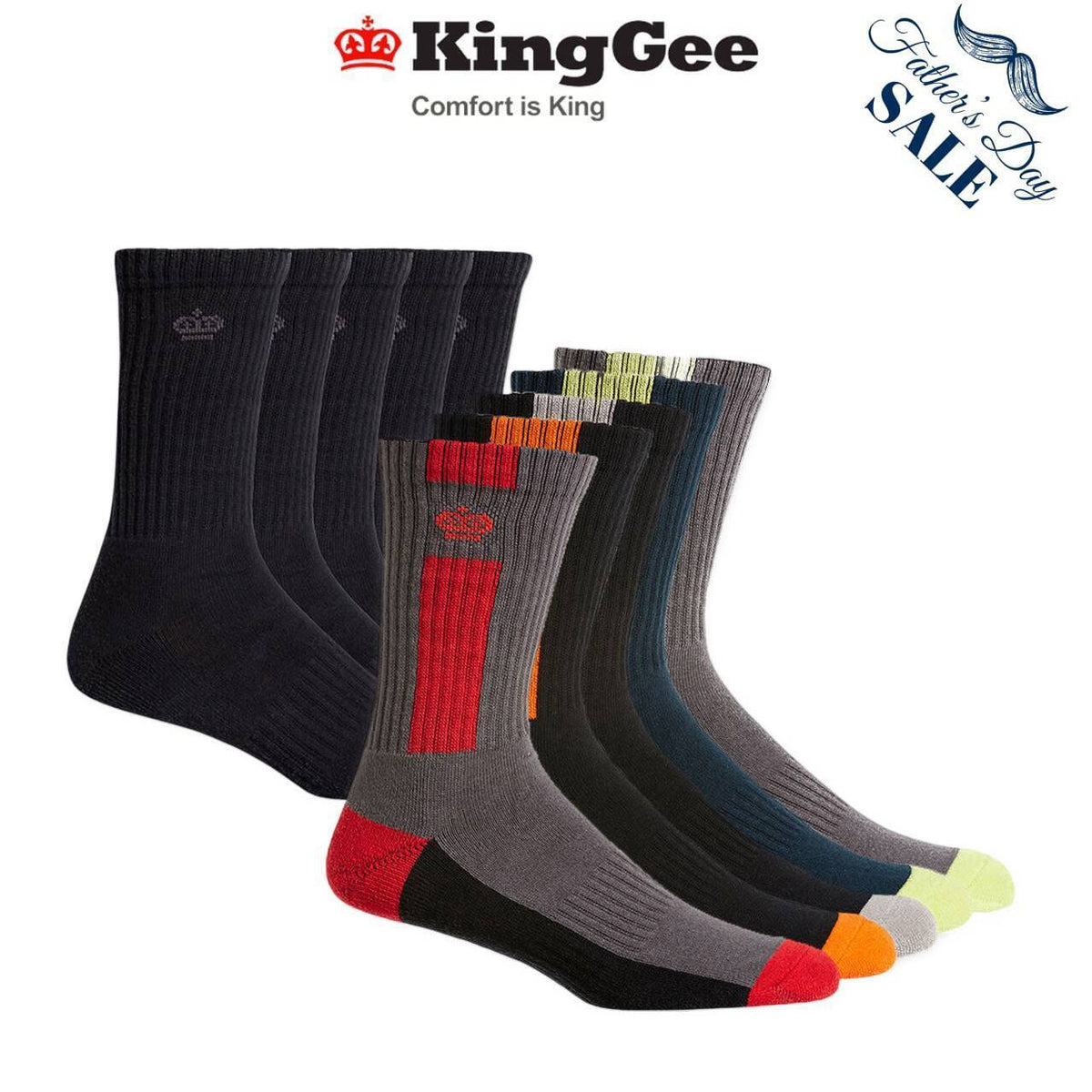 FATHER'S DAY SALE! KingGee Mens Crew 5 Pack Padded Footbed Work Socks K09035