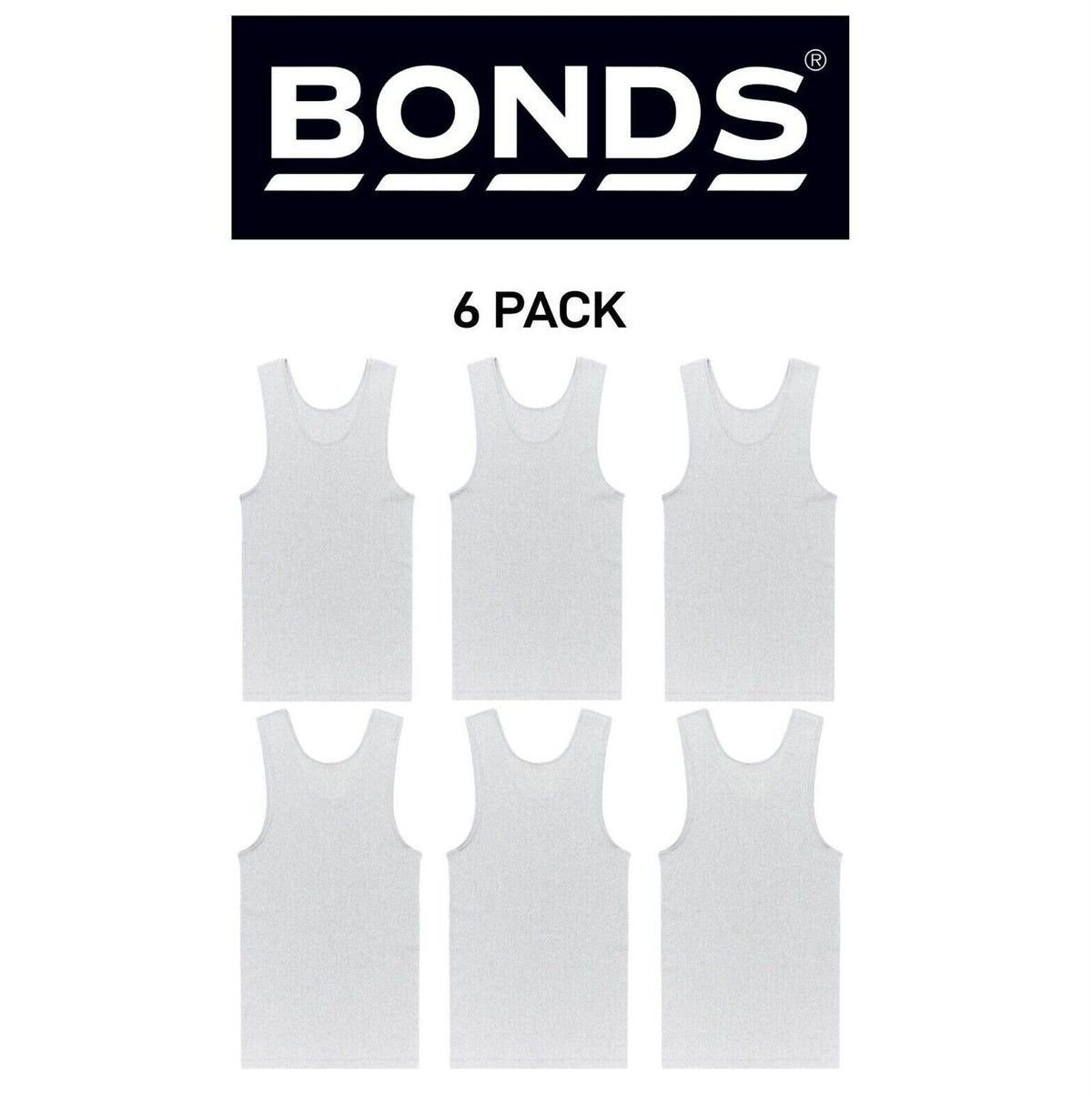 Bonds Mens Chesty Cotton Singlets Underwear Singlet Ribbed Cotton 6 Pack M757P