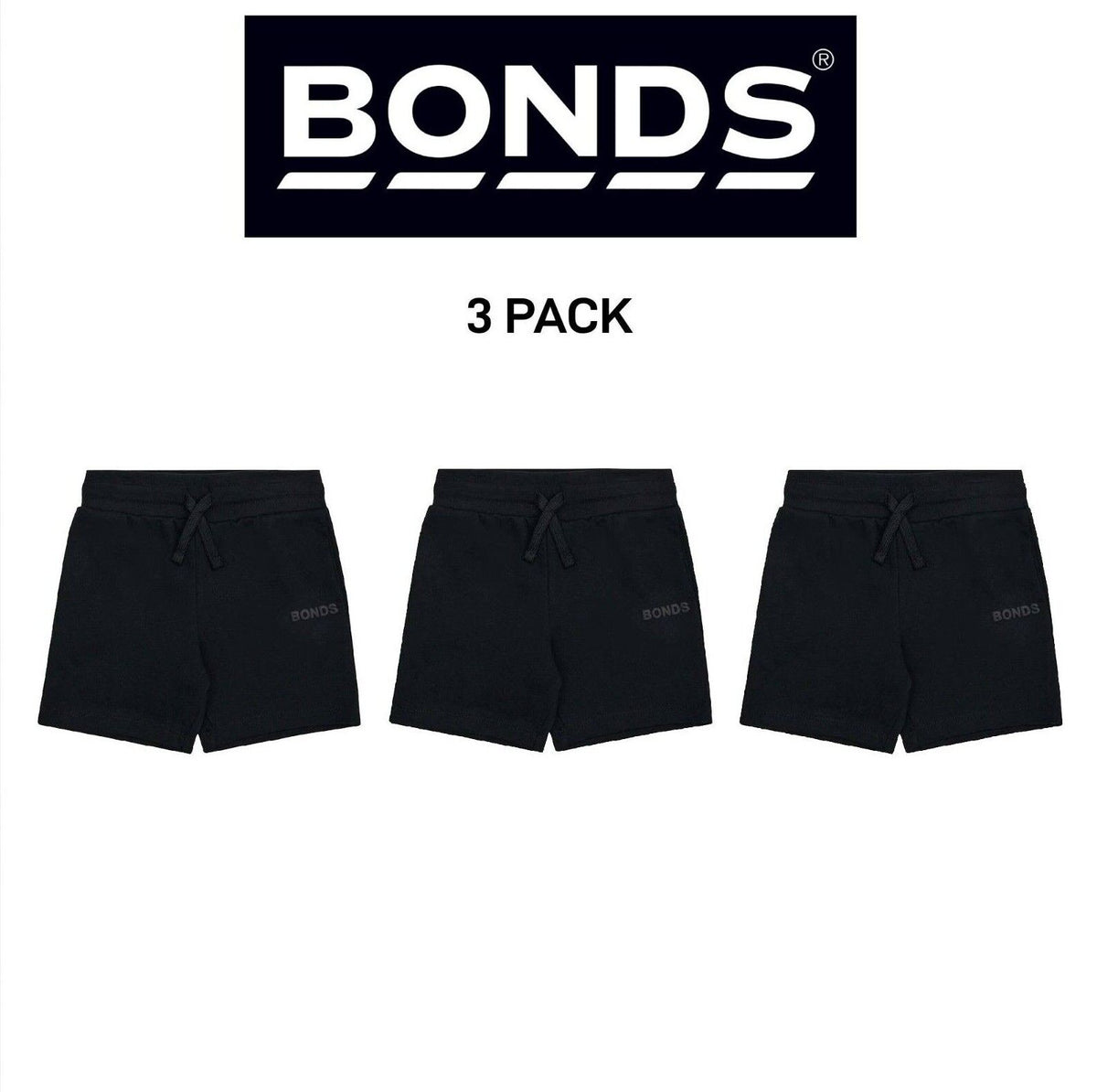 Bonds Kids Tech Sweats Short Lightweight Soft Rib Waistband Sporty 3 Pack KVQPK