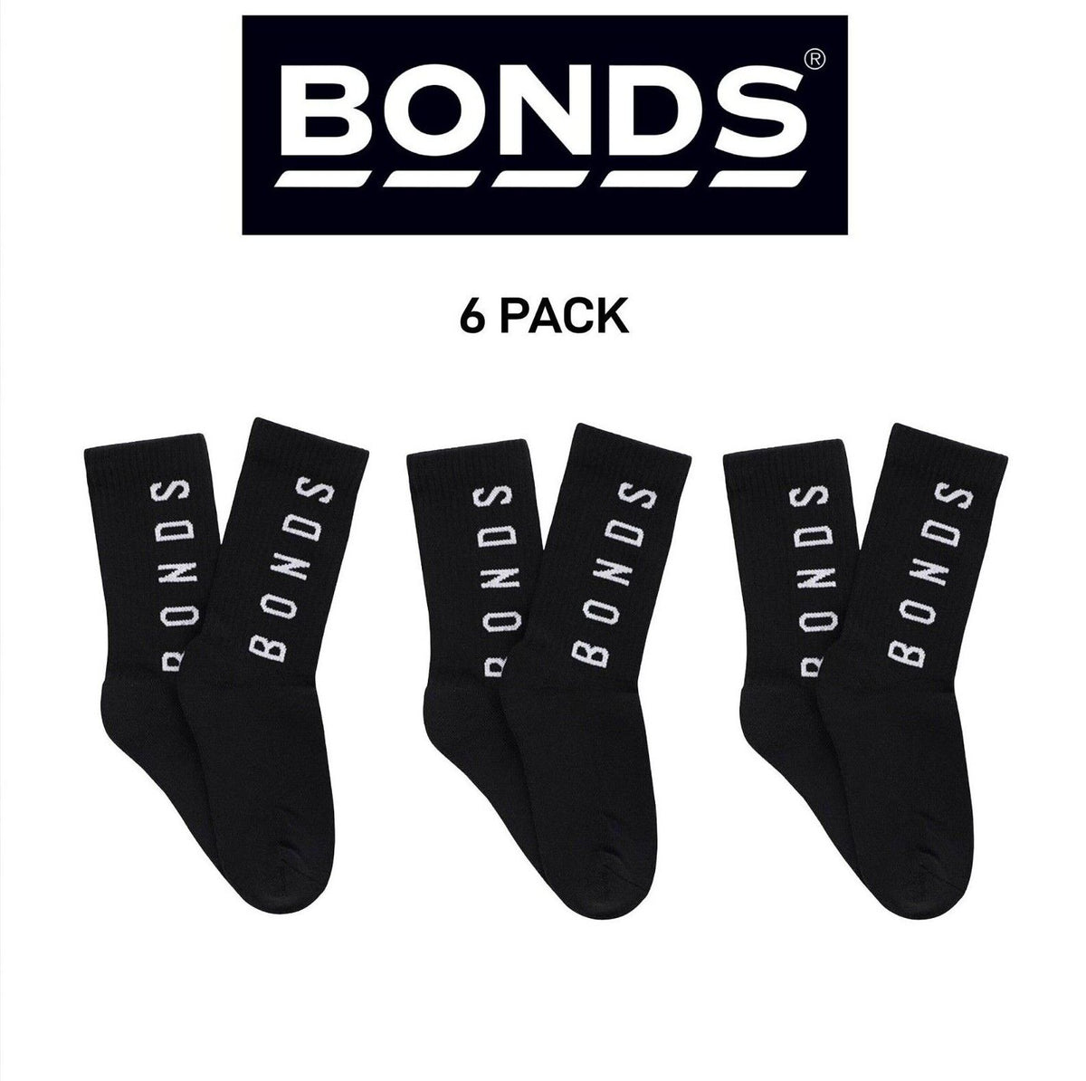 Bonds Womens Originals Crew Socks Cushioned Foot Soft Cotton 6 Pack LYEQ2N