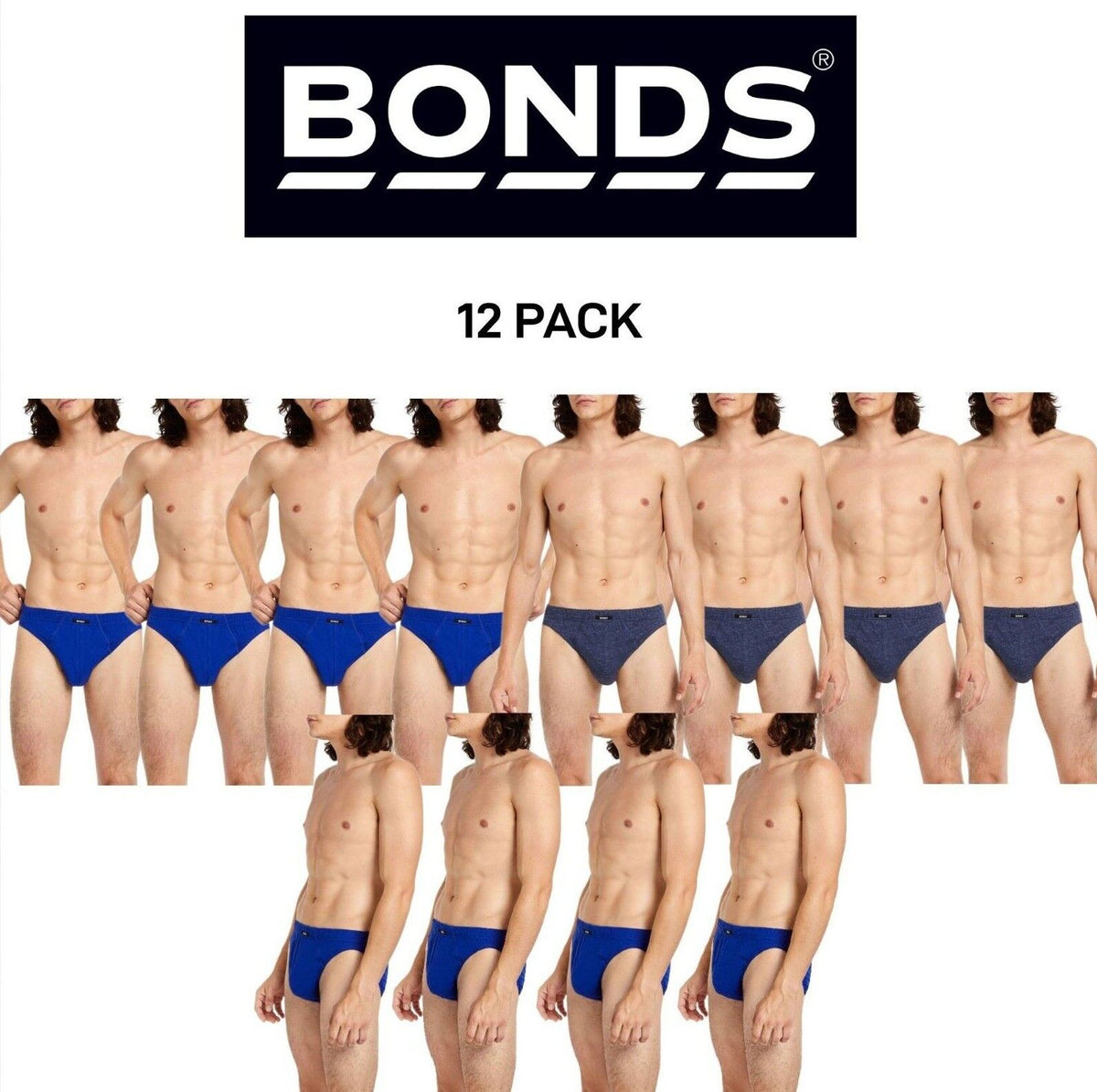 Bonds Mens Action Brief  Soft Cotton and Encased Elastic Comfort 12 Pack M8OS4