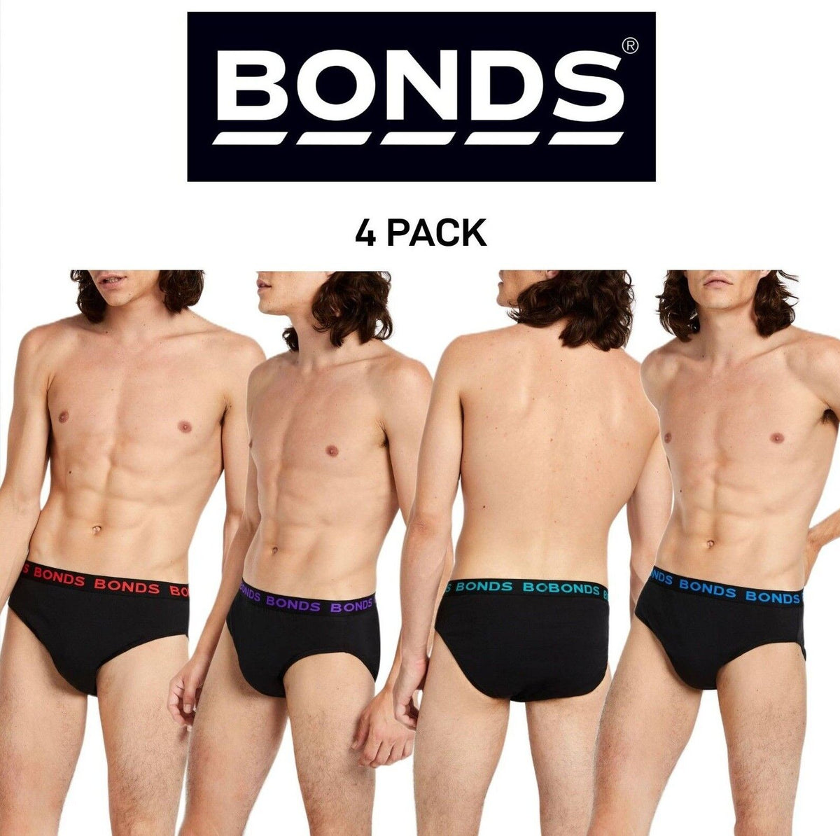 Bonds Mens Basic Hipster Briefs Cotton Stretchable Tailored Fit 4 Pack M38DM4