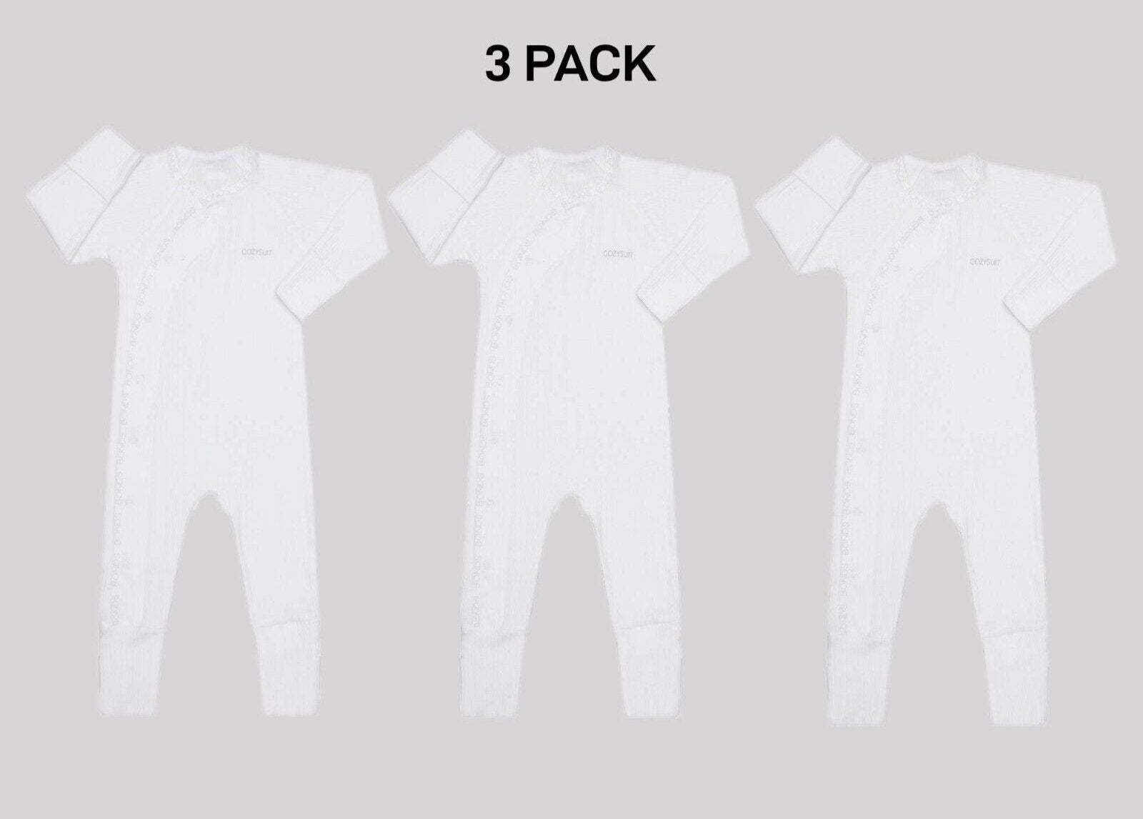 Bonds Baby Pointelle Cozysuit Branded Elastic Trim Aussie Cotton 3 Pack BXGGA