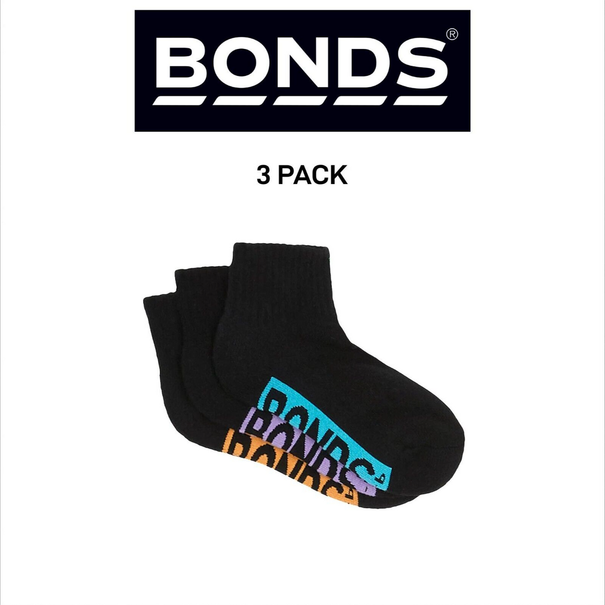 Bonds Kids Cushioned Quarter Crew Socks Comfy Stay Put Grip Soles 3 Pack RXVP3N