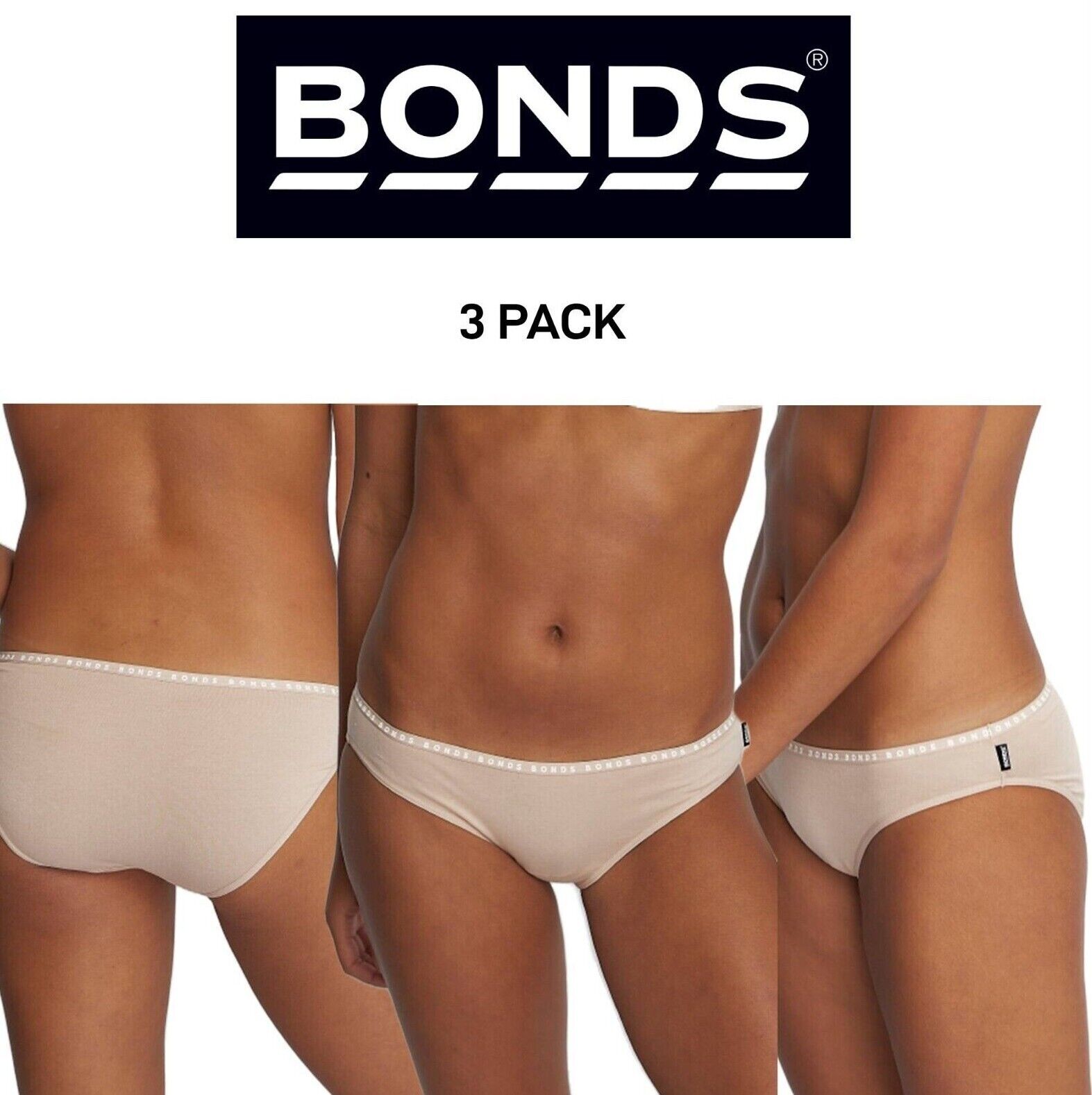 Bonds Womens Hipster Bikini Soft Cotton Low Rise Stretchy Waist 3 Pack WUFNA