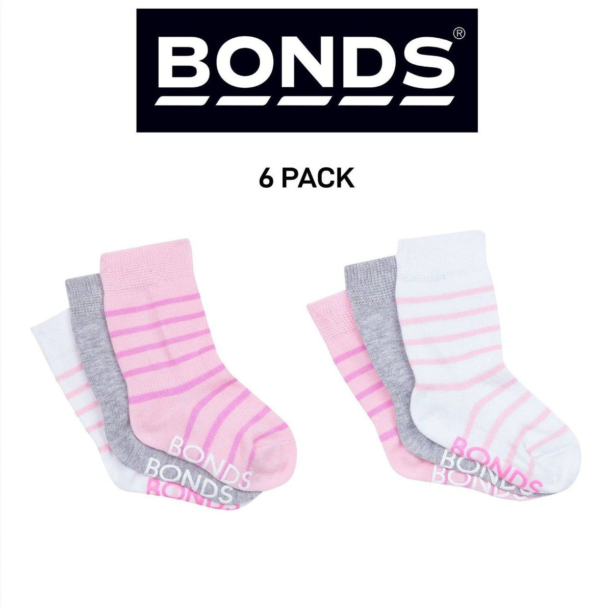 Bonds Baby Stay On Crew Socks with Grippy Soles Breathable Cotton 6 Pack RXQ33N