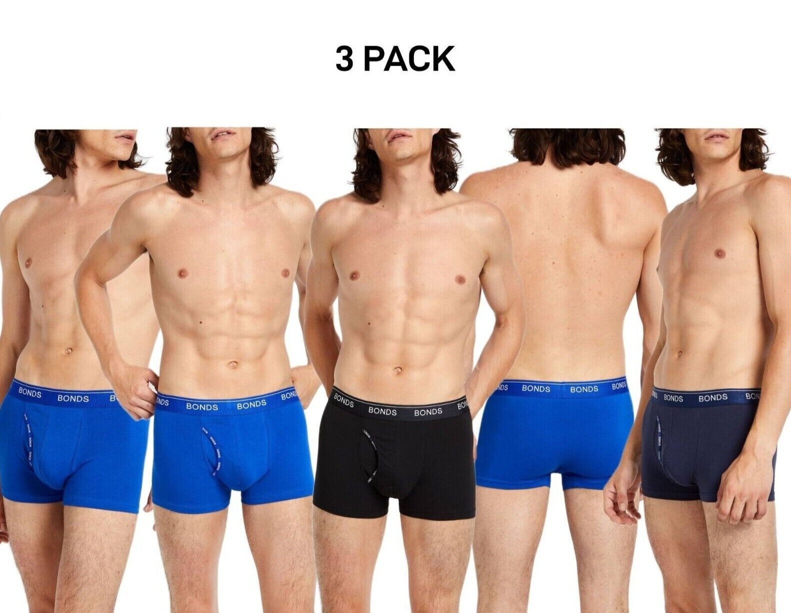 Bonds Mens Guyfront Trunk Seamfree Sides and Fly Front Opening 3 Pack MY963A