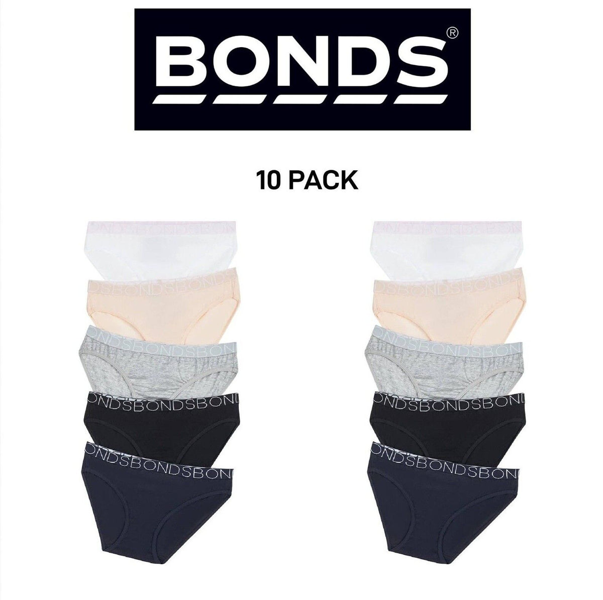 Bonds Girls Bikini Comfy Flexible Coverage Lightweight Breathable 10 Pack UWCE5A