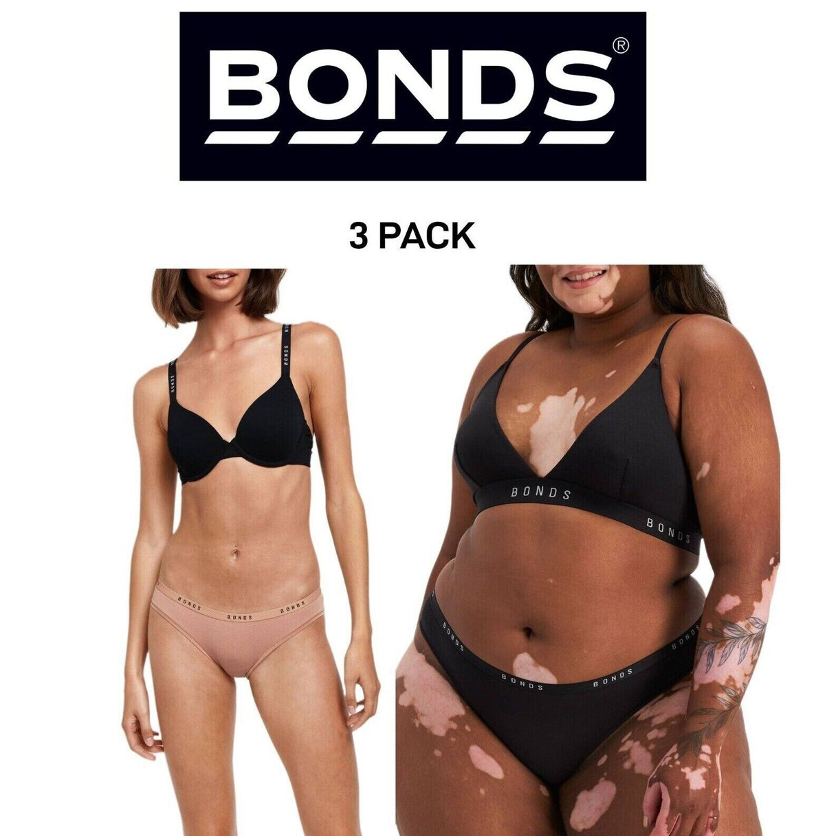 Bonds Womens Original Bikini Plain Breathable Stretchy Waist 3 Pack WVGMA