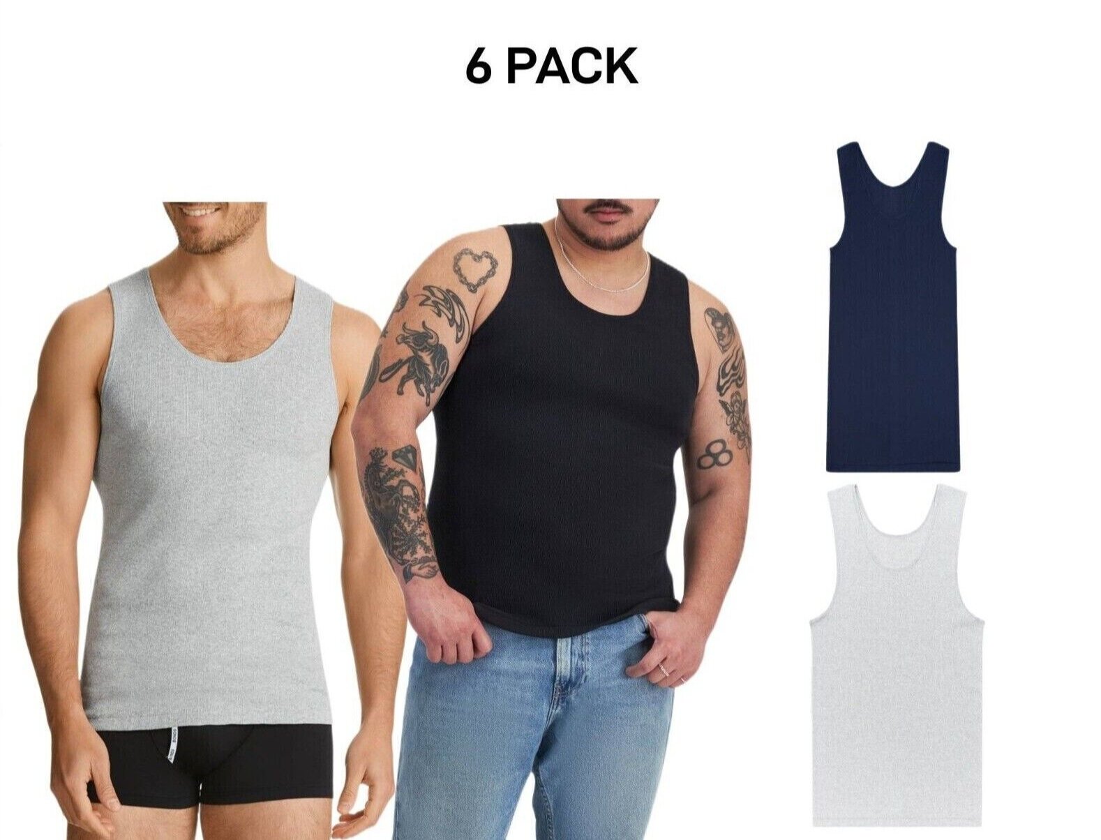 Bonds Mens Chesty Cotton Singlets Underwear Singlet Ribbed Cotton 6 Pack M757P