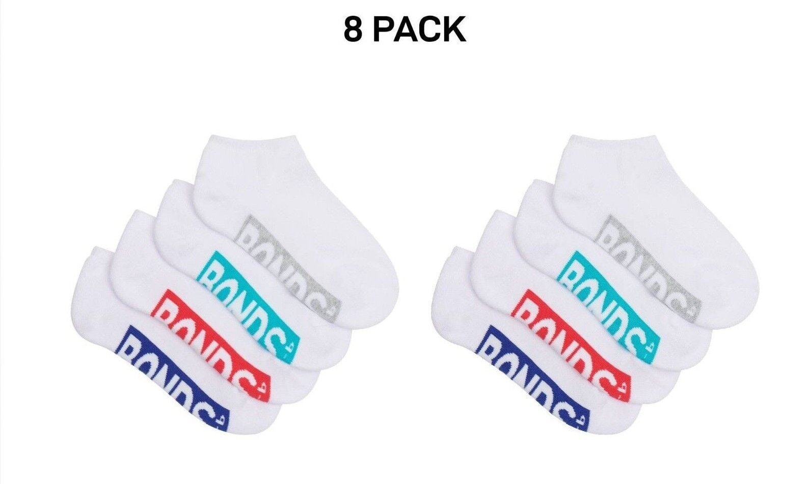 Bonds Kids Logo Light Low Cut Socks Comfy Lightweight Breathable 8 Pack RXU74W