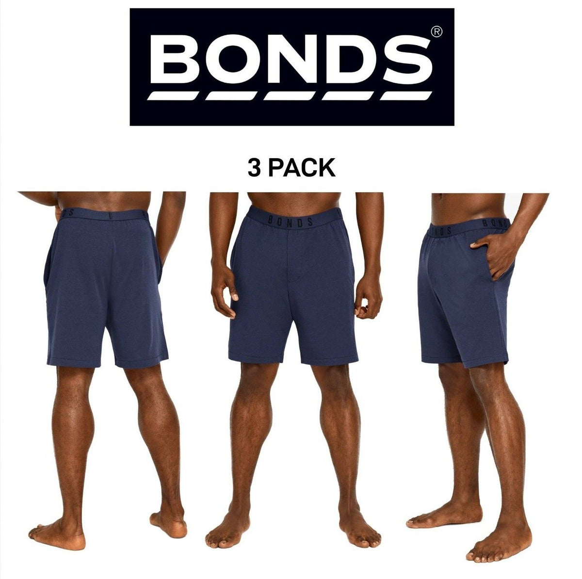 Bonds Mens Comfy Livin Jersey Shorts Soft & Stretchy Elastic Waist 3 Pack MXMBP