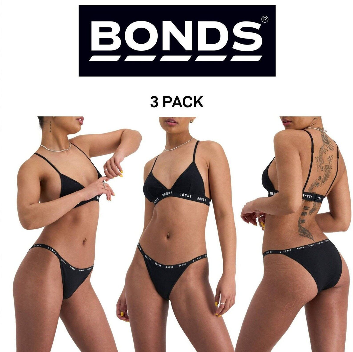 Bonds Womens Icons String Bikini String Side Flattering Dipped Waist 3 Pack WRFL