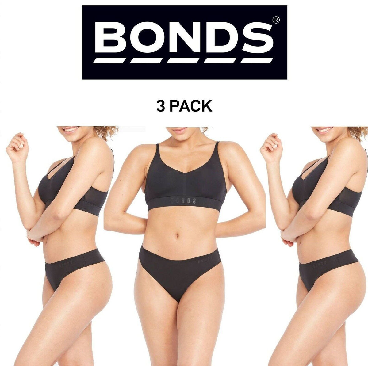 Bonds Womens Invisi Freecuts Gee G-String Shape Simple Bold Branding 3 Pack WU3V