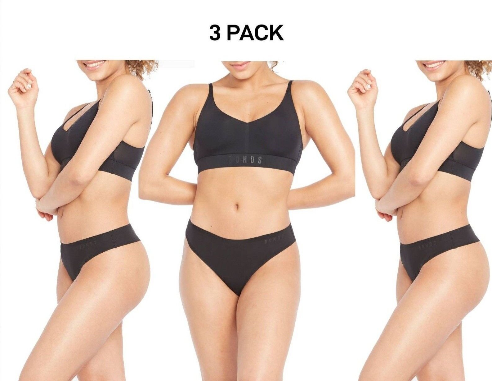 Bonds Womens Invisi Freecuts Gee G-String Shape Simple Bold Branding 3 Pack WU3V