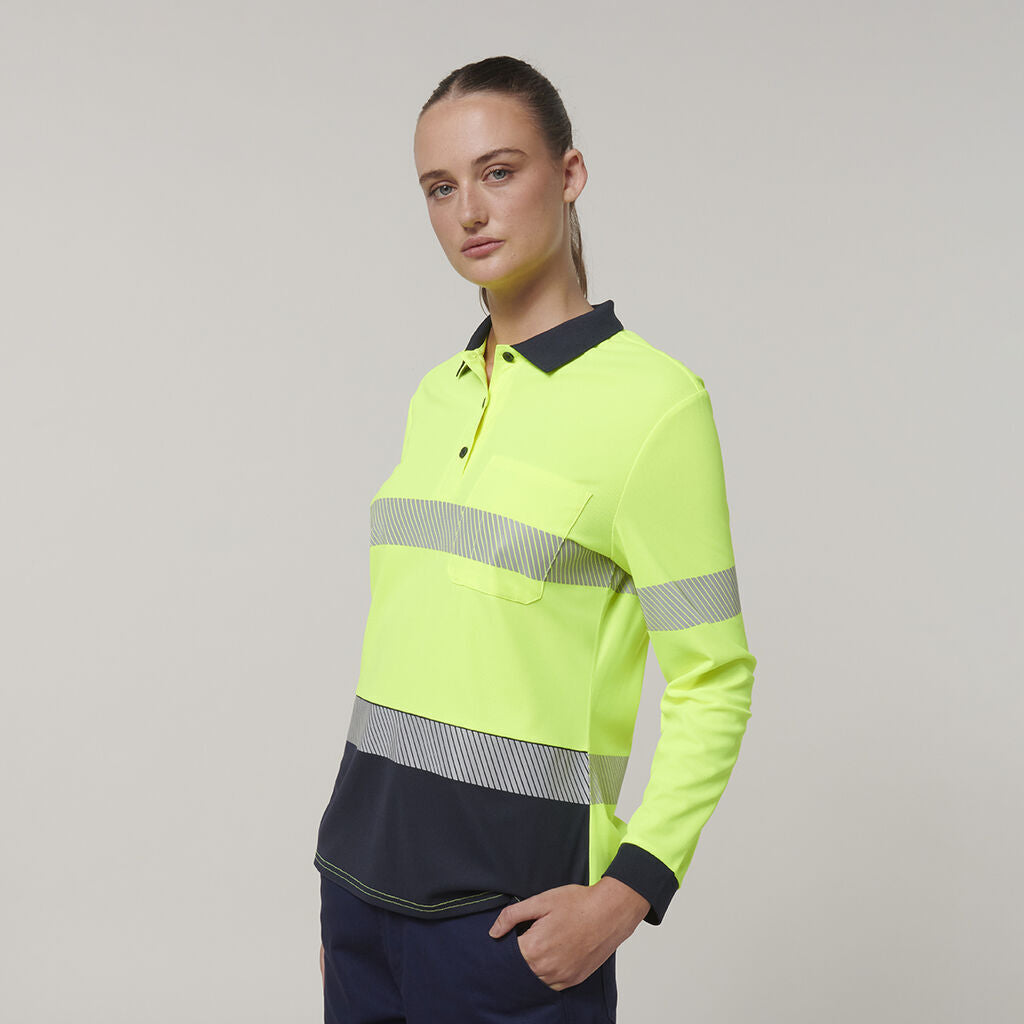 Hard Yakka Safety Work Womens Long Sleeve HI VIS Taped Polo Y08604-Collins Clothing Co