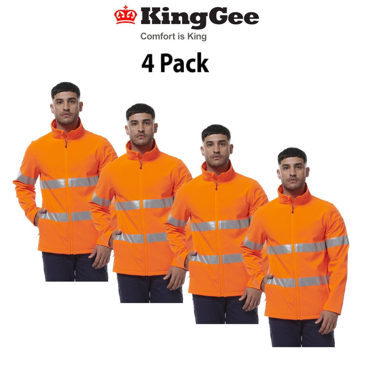 KingGee Mens 4 Pack Reflective Softshell Water Resistant Safety Jacket K55039