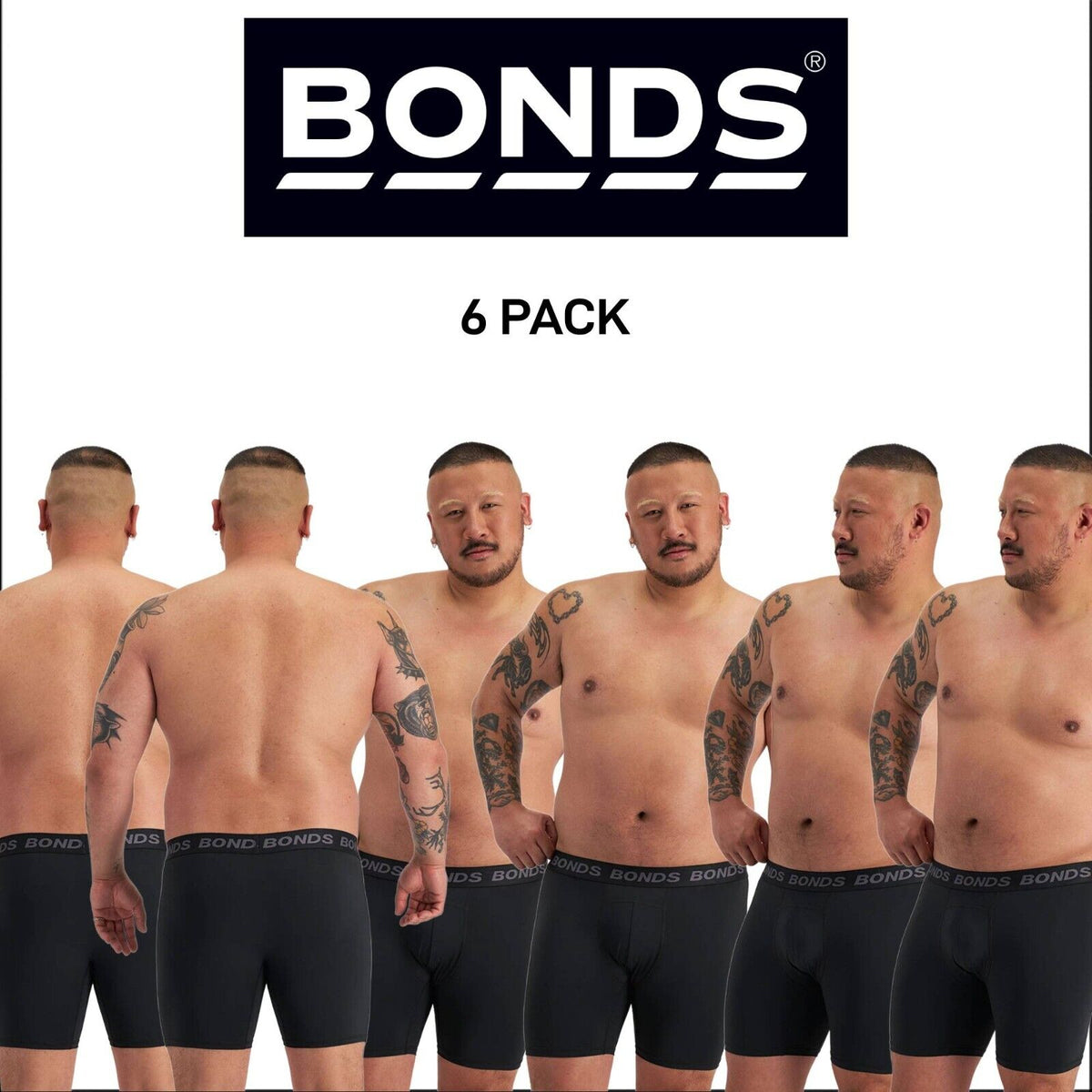 Bonds Mens Quickdry Mid Trunk Wide Inner Leg Panel Moisture Wicking 6 Pack MWQK