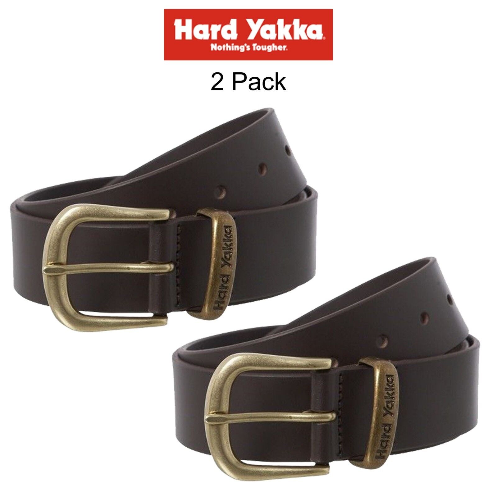 Mens Hard Yakka Belt Colorado Oil Tan 2pk Leather Work Brass Buckle Brown Y09402