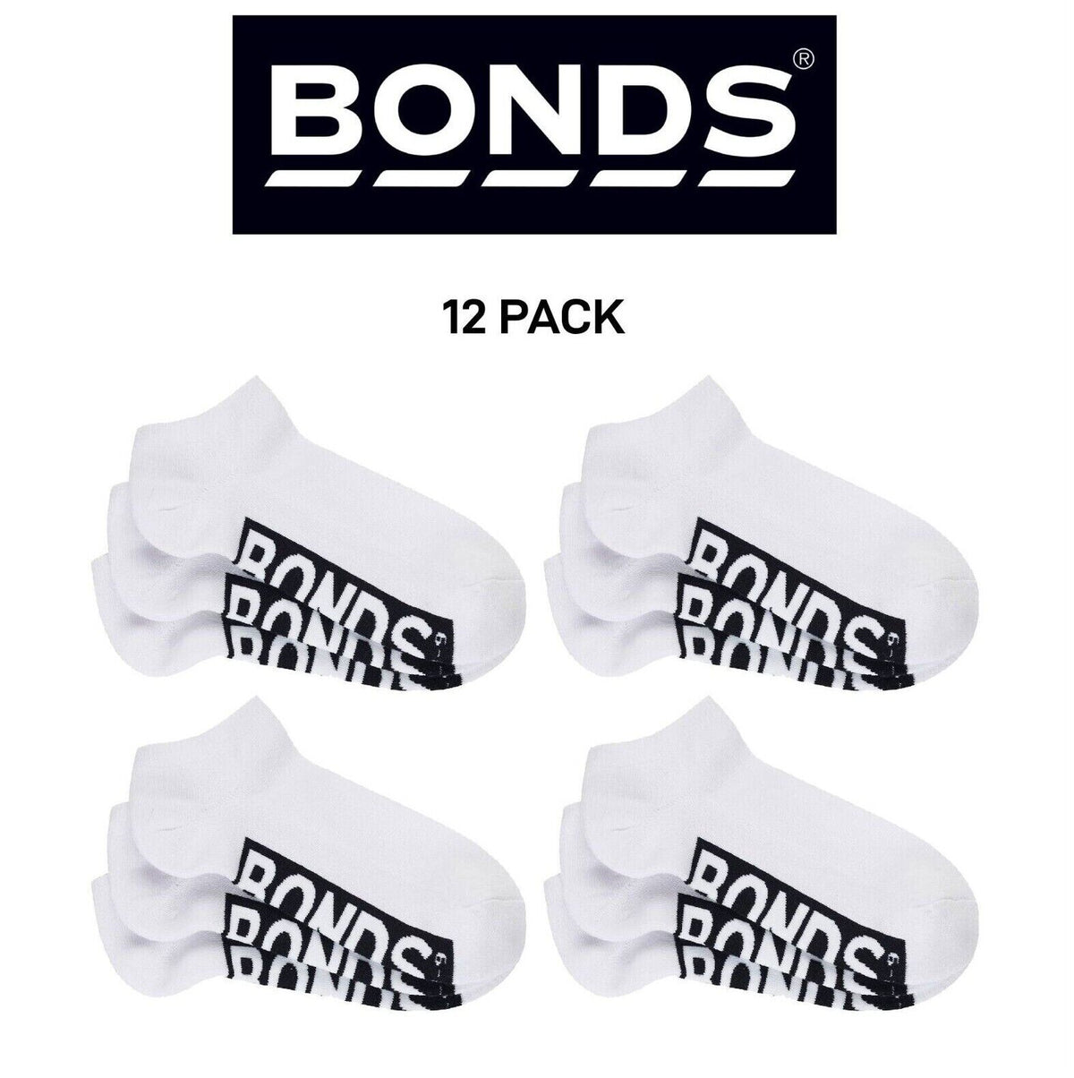 Bonds Mens Logo Cushioned Low Cut Smooth and Comfy Cotton Socks 12 Pack SXNA3N