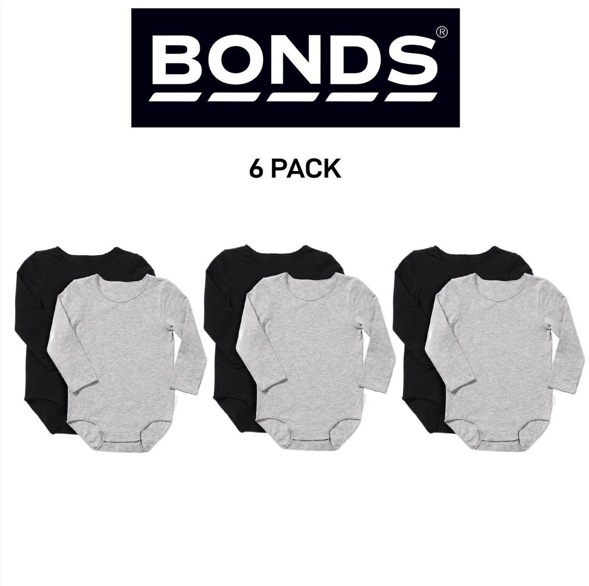 Bonds Baby Wonderbodies Long Sleeve Bodysuit Super Soft Cotton 6 Pack BXW7A