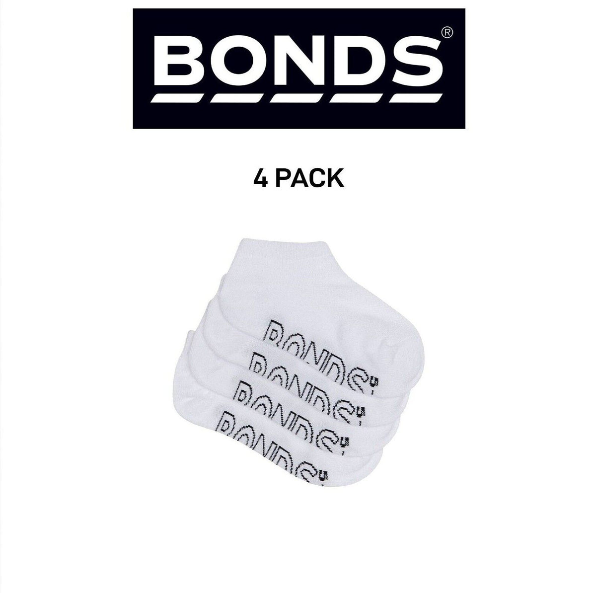 Bonds Kids Logo Light No Show Soft Cotton Breathable Socks 4 Pack RXUU4N