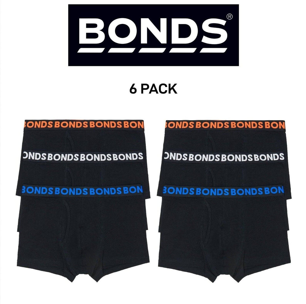 Bonds Mens Everyday Trunk Stretchable Soft Waistband Side Seam 6 Pack MWPY3A