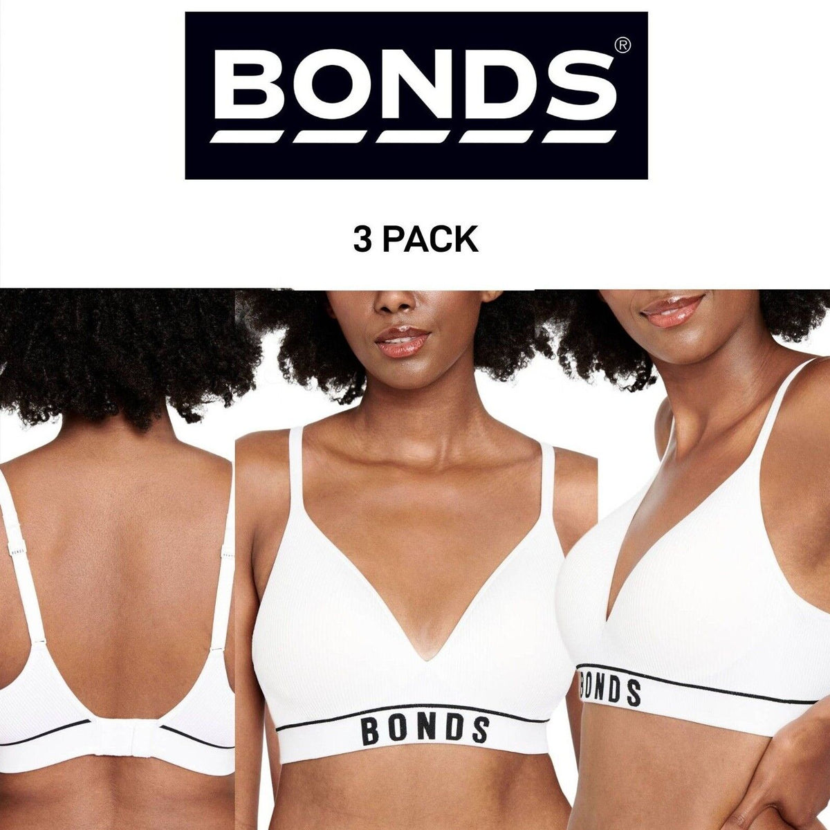 Bonds Womens Retro Rib Wirefree Tee Bra Comfortable & Stretchable 3 Pack YXF7Y