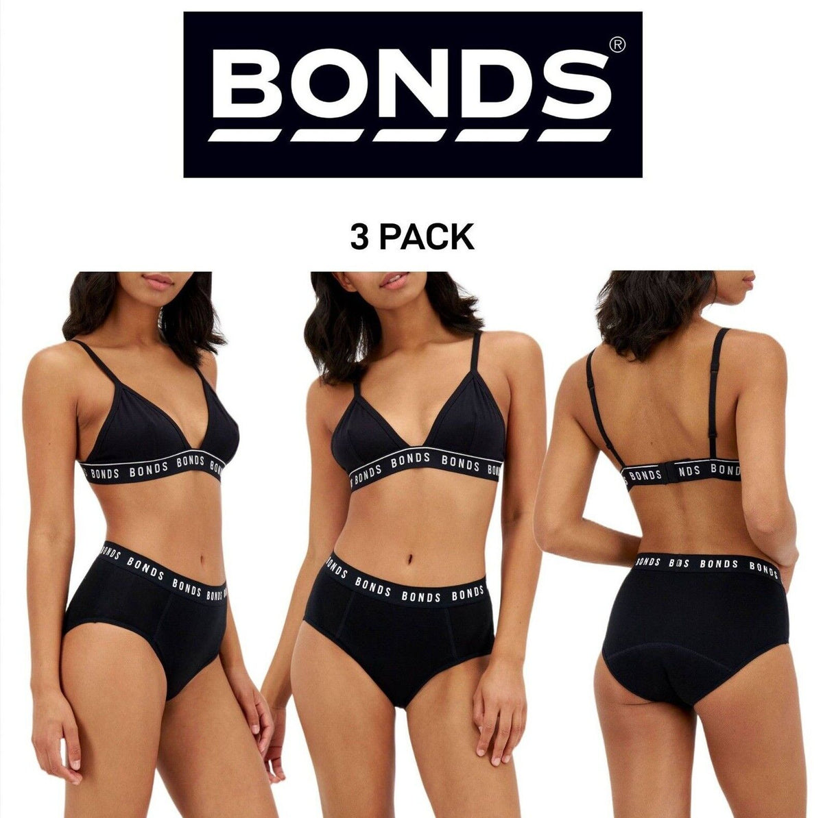 Bonds Womens Bloody Comfy Period Full Brief Moderate Comfy Undies 3 Pack WTKL