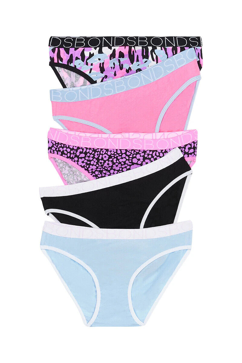 Bonds Girls Bikini Soft and Stretchy Fit Perfect Everyday Coverage 5 Pack UWNV5A