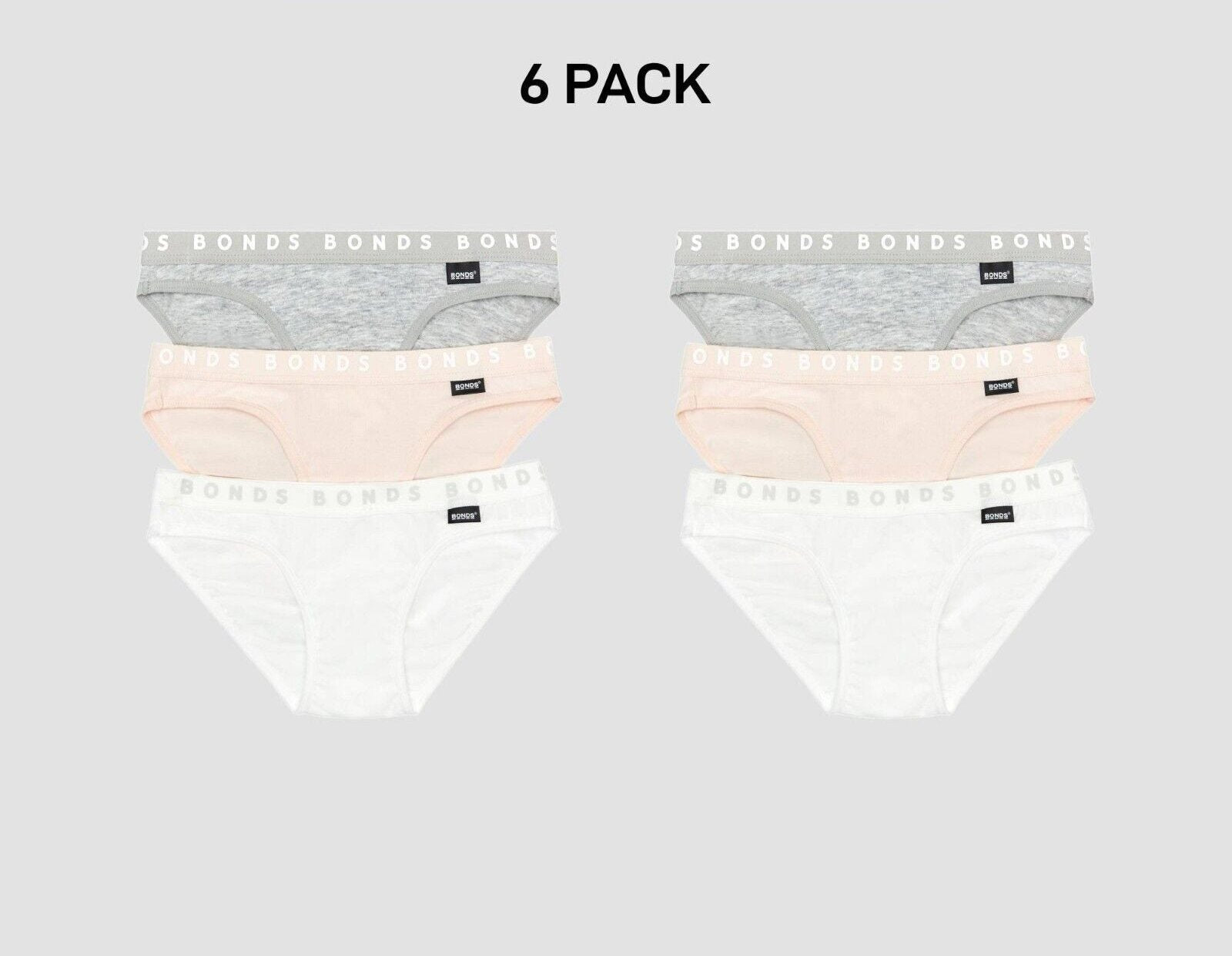 Bonds Girls Hipster Bikini Plain Comfortable Cotton Fabric 6 Pack UWPR3A