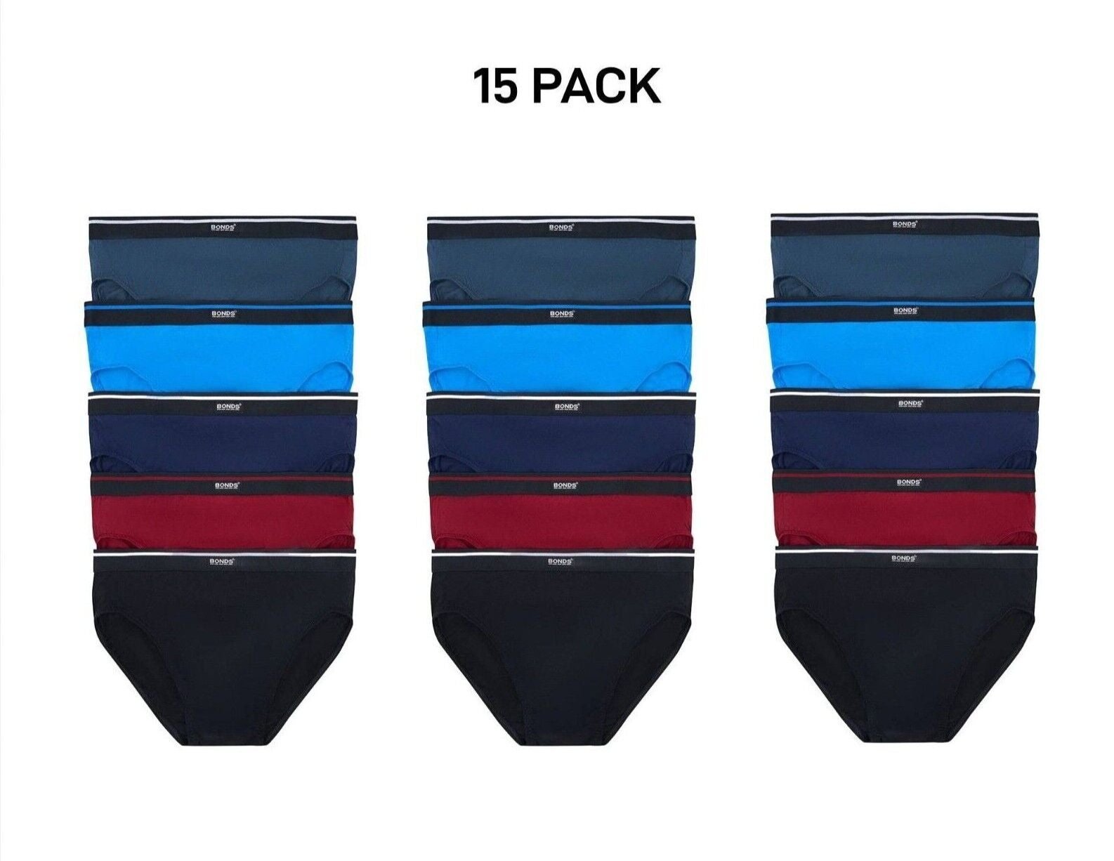 Bonds Mens Hipster Brief Wide Comfy Elastic Waist Extra Support 15 Pack MXLV5A