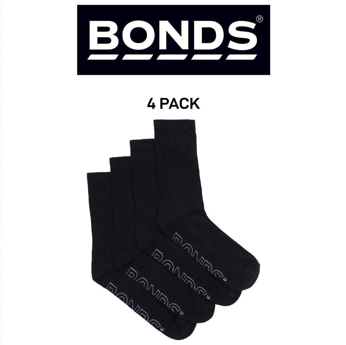 Bonds Kids Logo Light Crew Sock Soft Cotton Mesh Cooling 4 Pack RXVJ4N