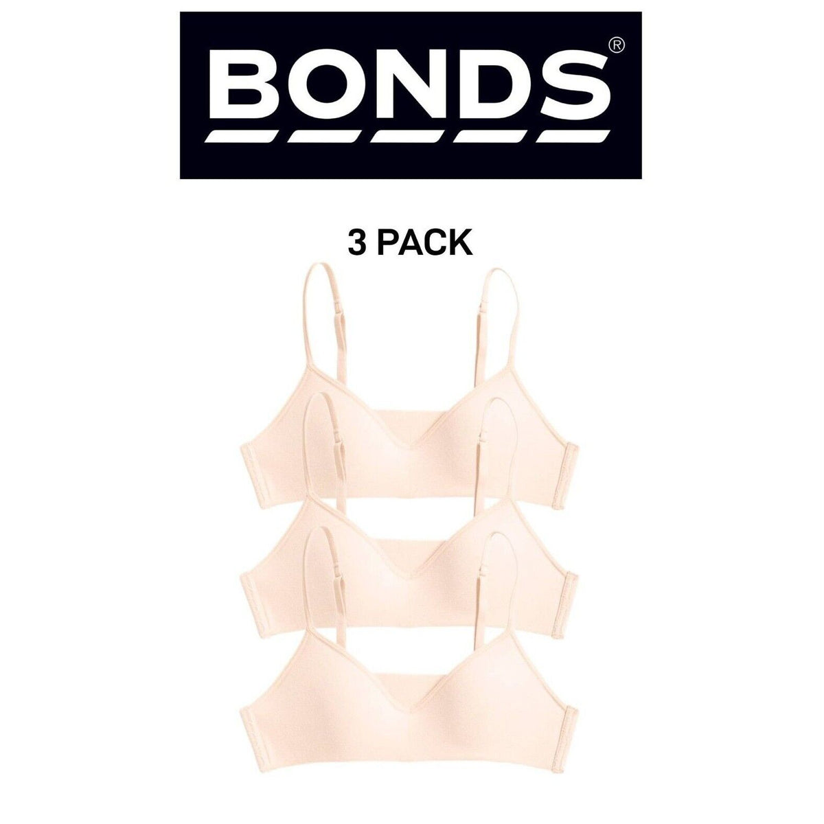 Bonds Girls Stretchies Contour Crop Extendable Elastic Straps Bra 3 Pack UZR31A