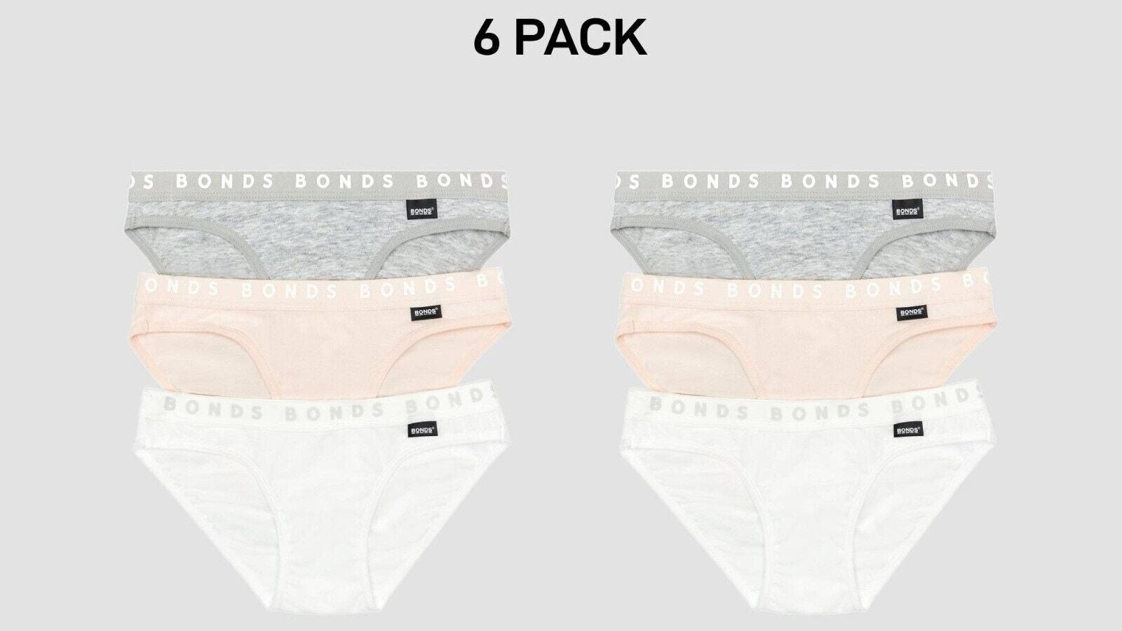 Bonds Girls Hipster Bikini Plain Comfortable Cotton Fabric 6 Pack UWPR3A