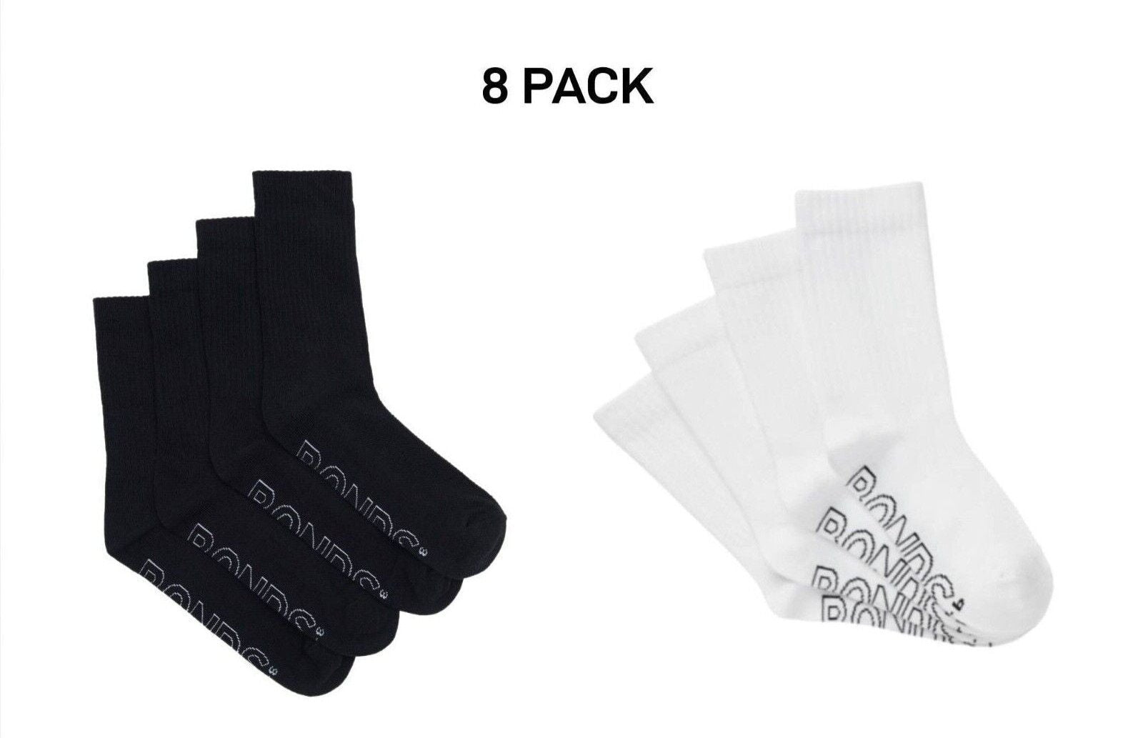 Bonds Kids Logo Light Crew Sock Soft Cotton Mesh Cooling 8 Pack RXVJ4N