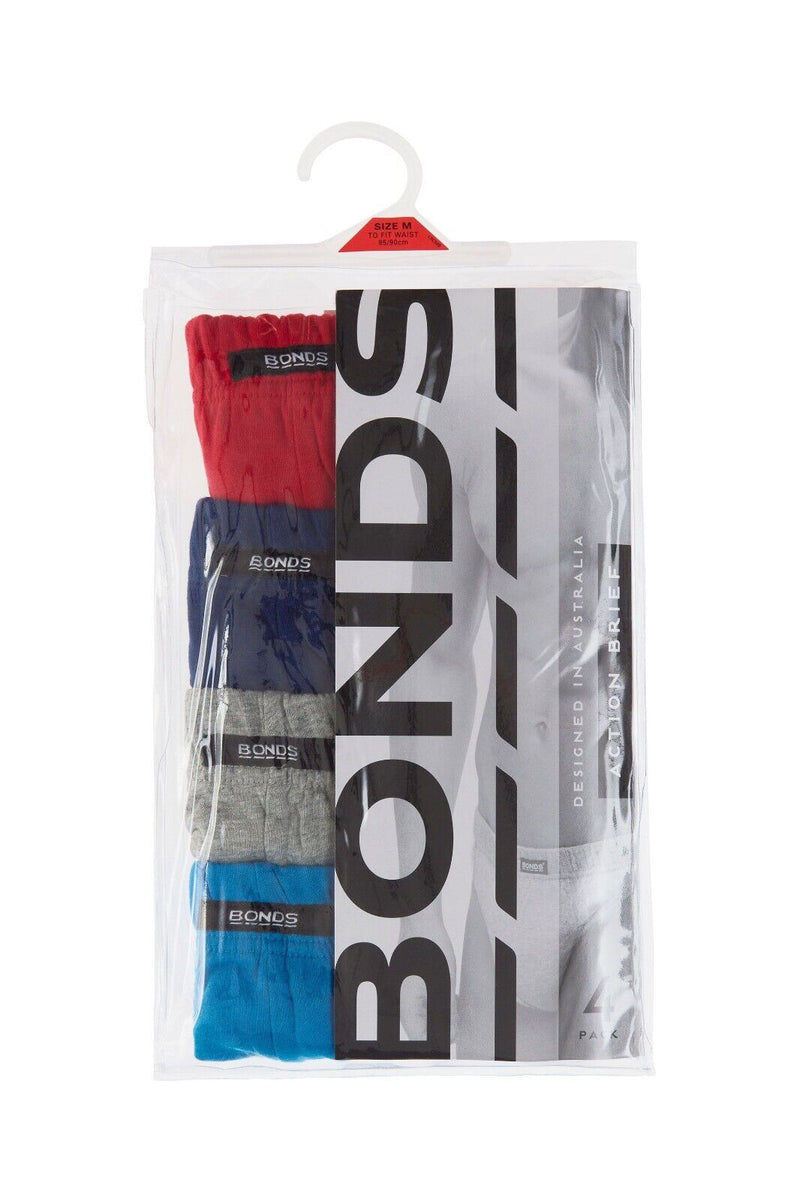 Bonds Mens Action Brief  Soft Cotton and Encased Elastic Comfort 4 Pack M8OS4