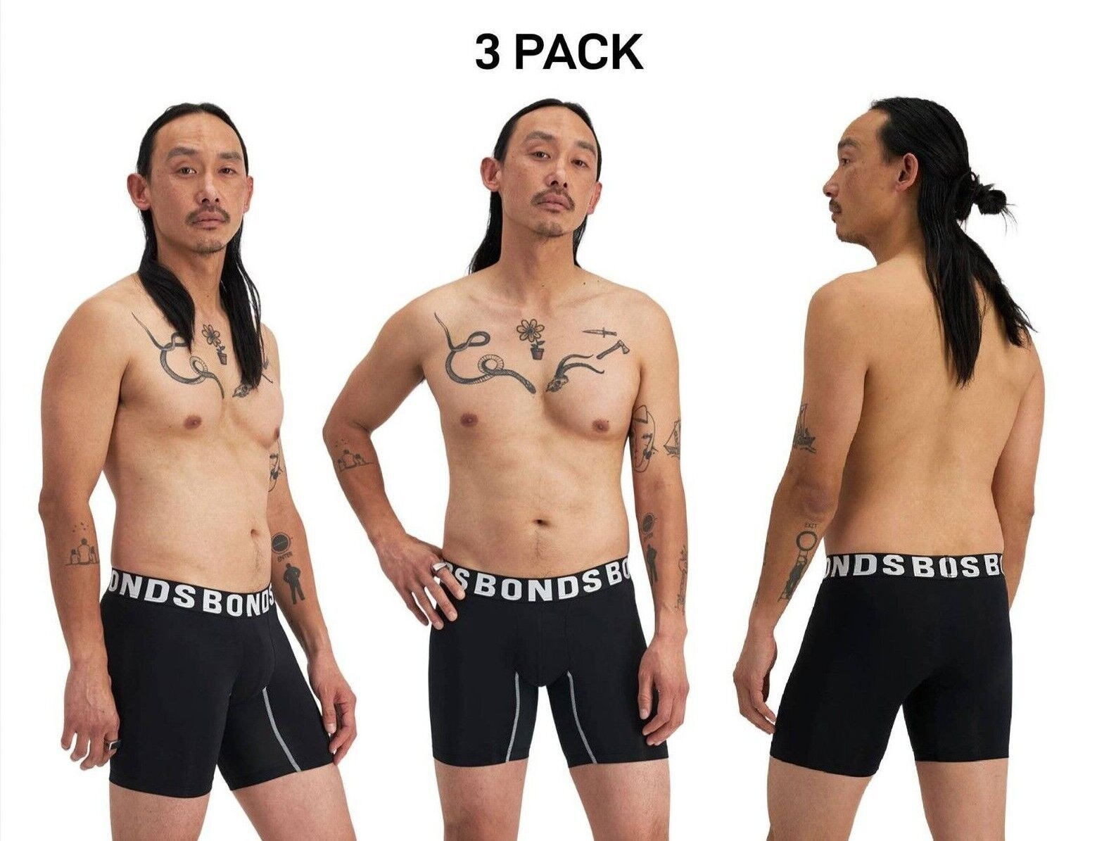 Bonds Mens Chafe Off Trunk Inner Thigh Panel Comfort & Friction Free 3 Pack MWB6