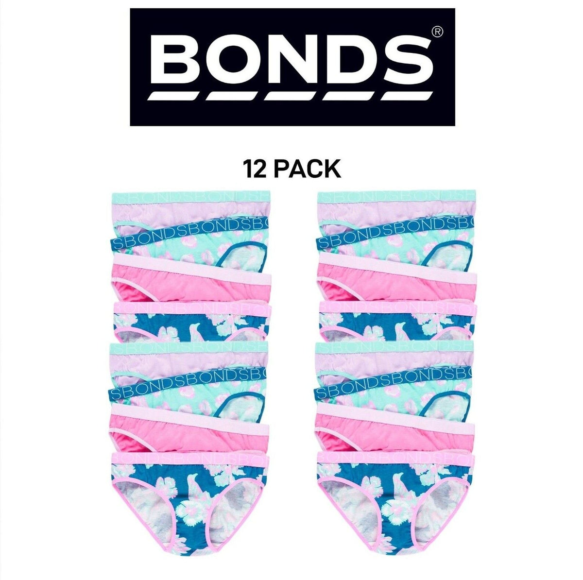 Bonds Girls Bikini Soft Breathable Cotton Comfortable Coverage 12 Pack UXYH4A