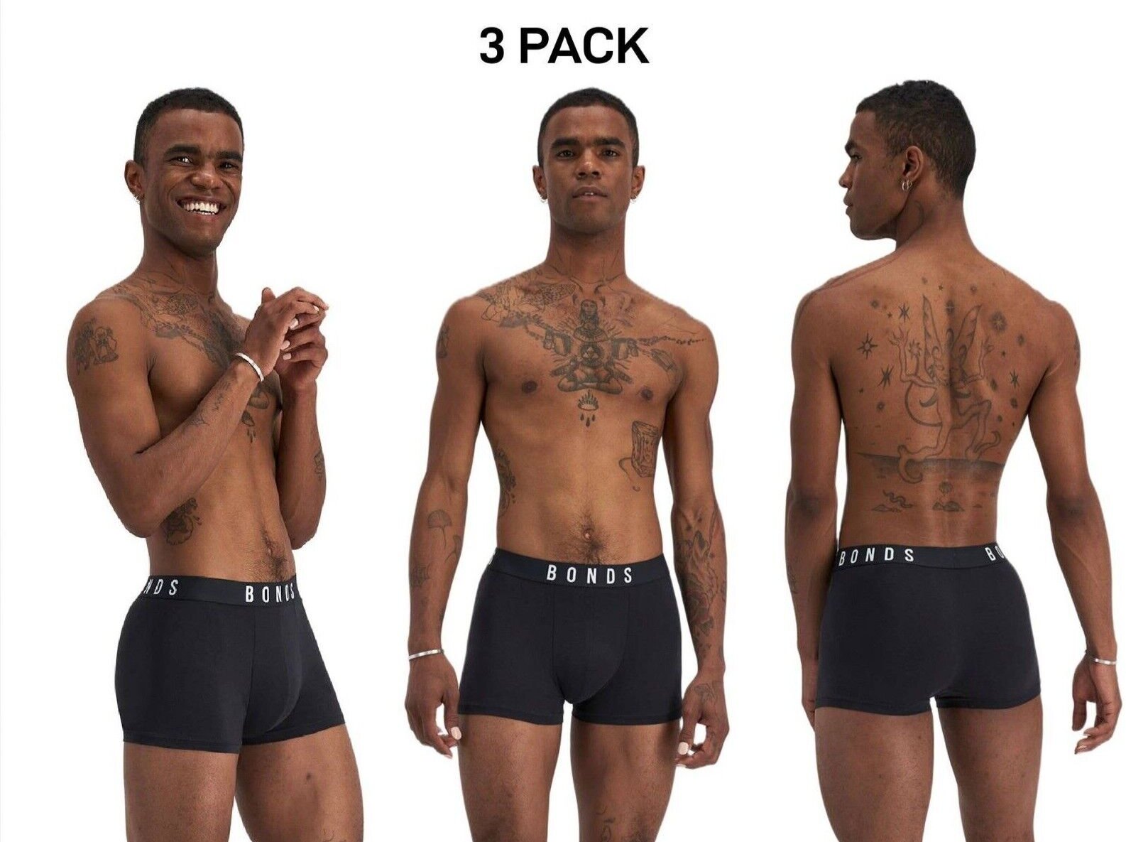 Bonds Mens Originals Trunk Super Soft Flat Seams For Comfier Fit 3 Pack MXULA