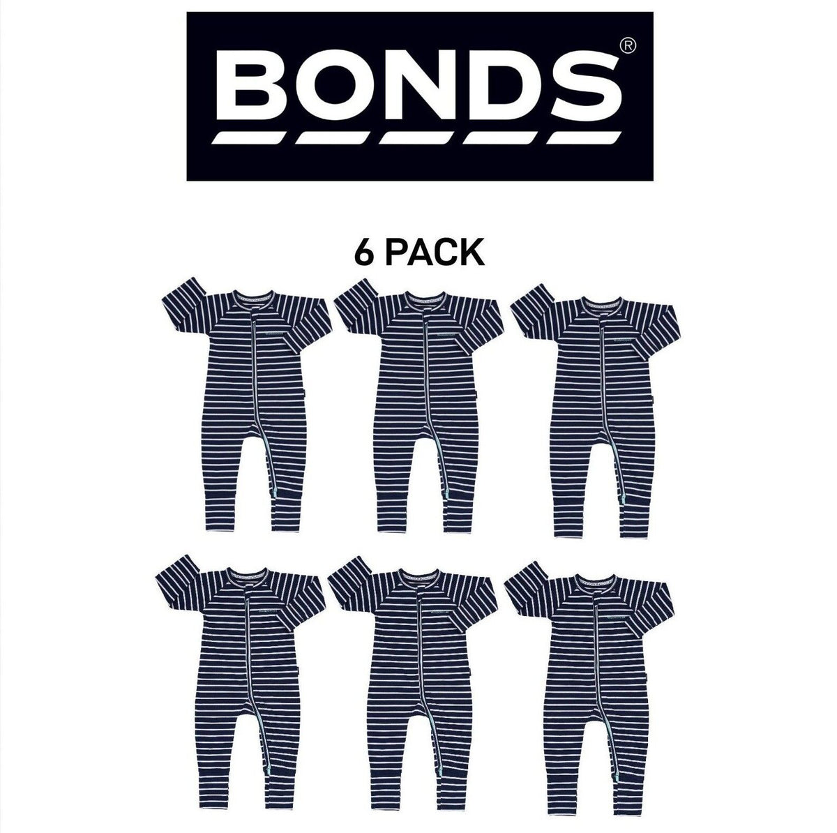 Bonds Baby Zip Wondersuit Soft Cosy Stretchy Fabric Logo Waistband 6 Pack BZDYA