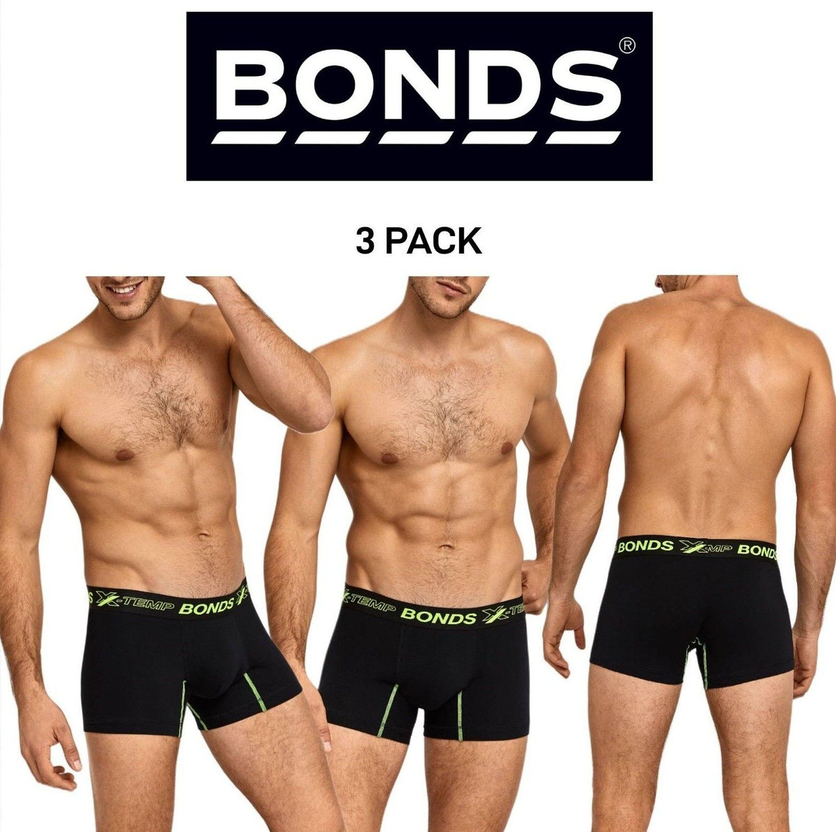Bonds Mens X-Temp Trunk Flat Stitching Lasting Durability & Comfort 3 Pack MXEJA