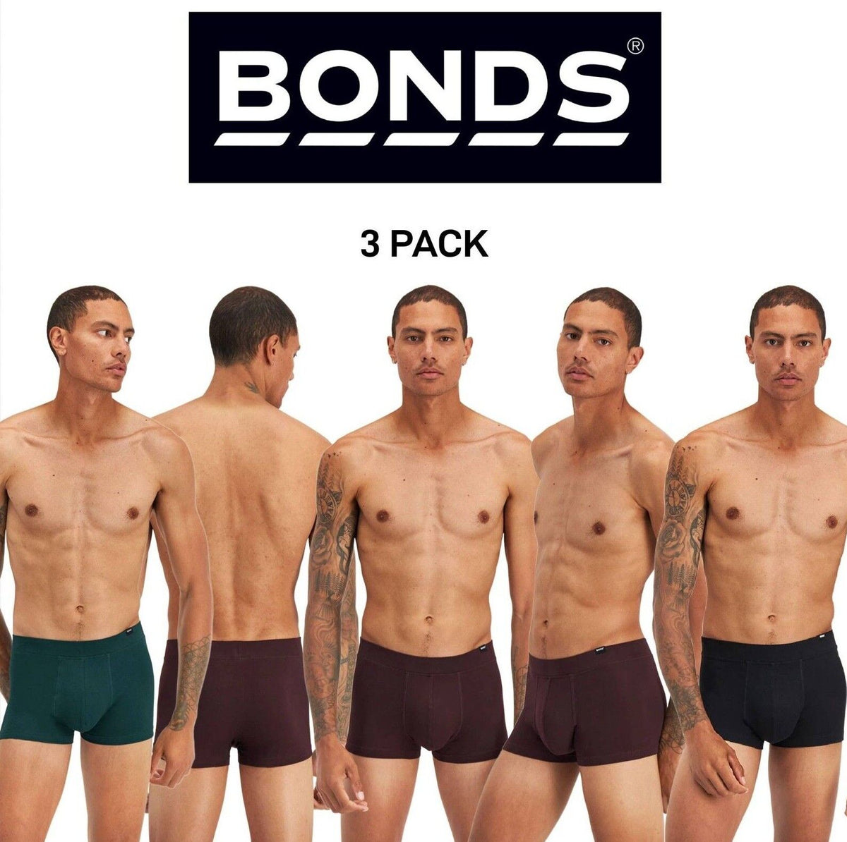 Bonds Mens Everyday Encased Trunk Stretchy Support and Breathable 3 Pack MW793A