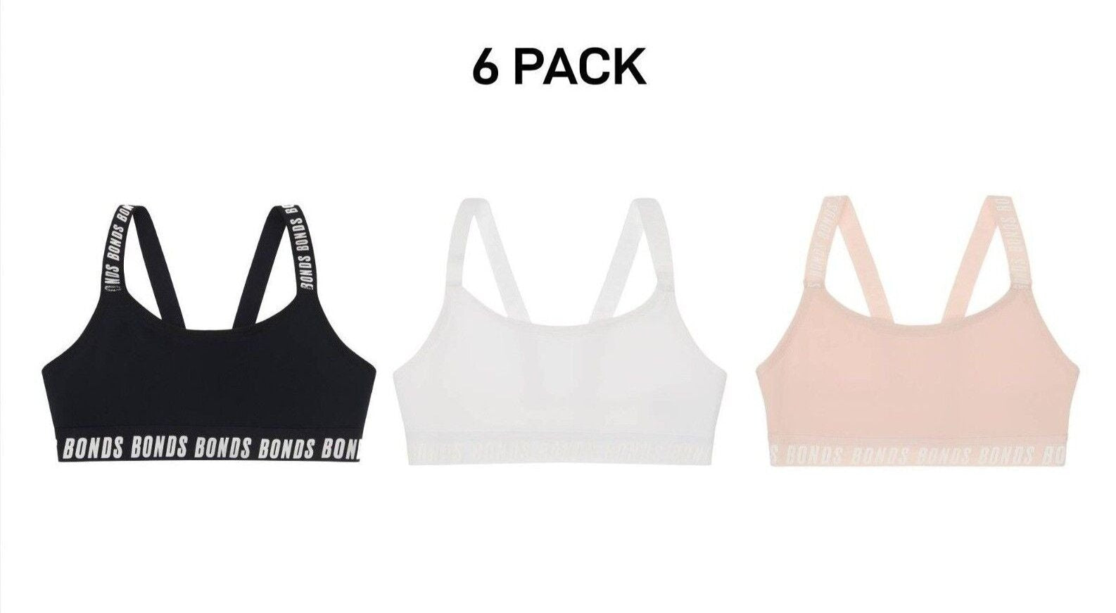 Bonds Girls Performance Pullover Crop Durable and Stretchy Bra 6 Pack UWH41A