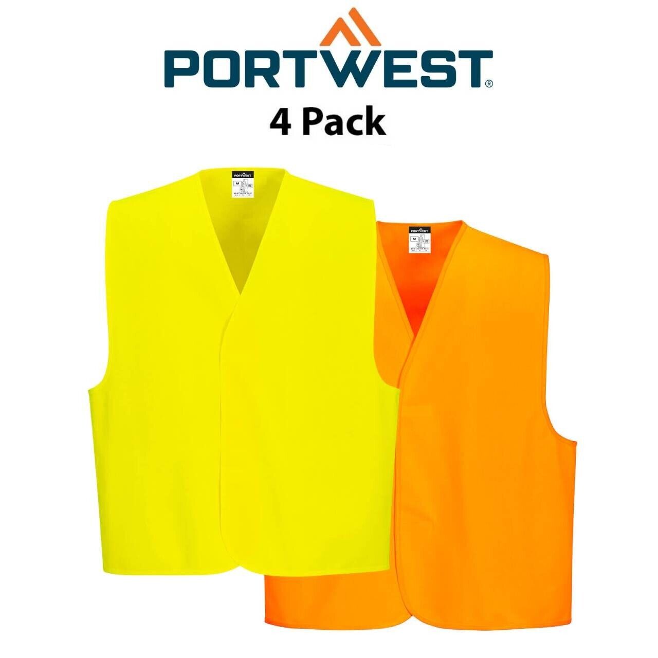 Portwest Mens 4 Packs Hi-Vis Comfortable Lightweight  Day Vest C478