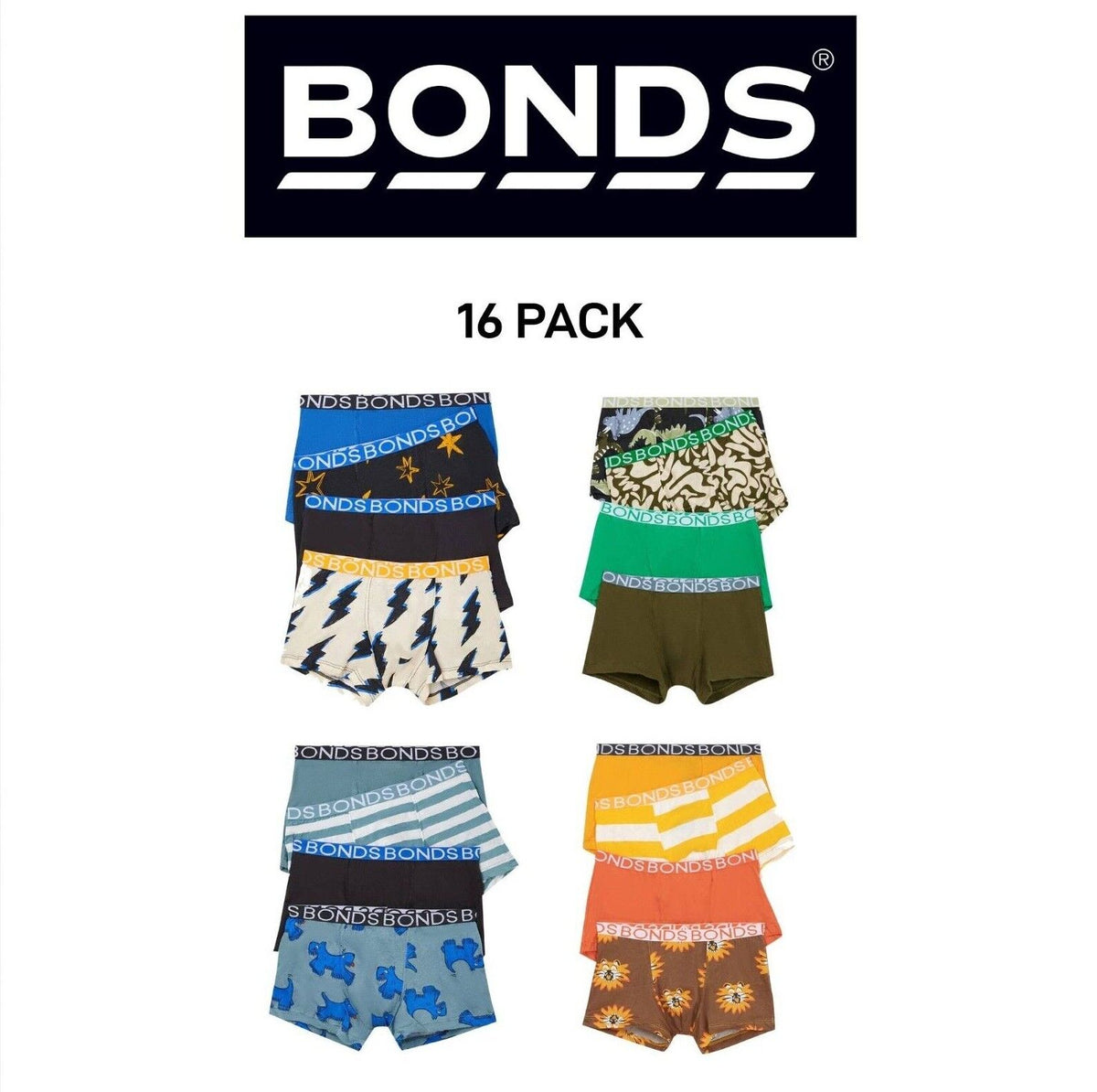 Bonds Boys Trunk Supportive Pouch with Comfy Coverage and Elastic 16 Pack UWCF4A