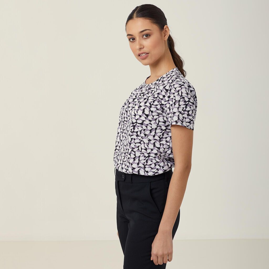 Clearance! NNT Petal Print Short Sleeve Top Round Neckline Classic Fit CATUFA-Collins Clothing Co