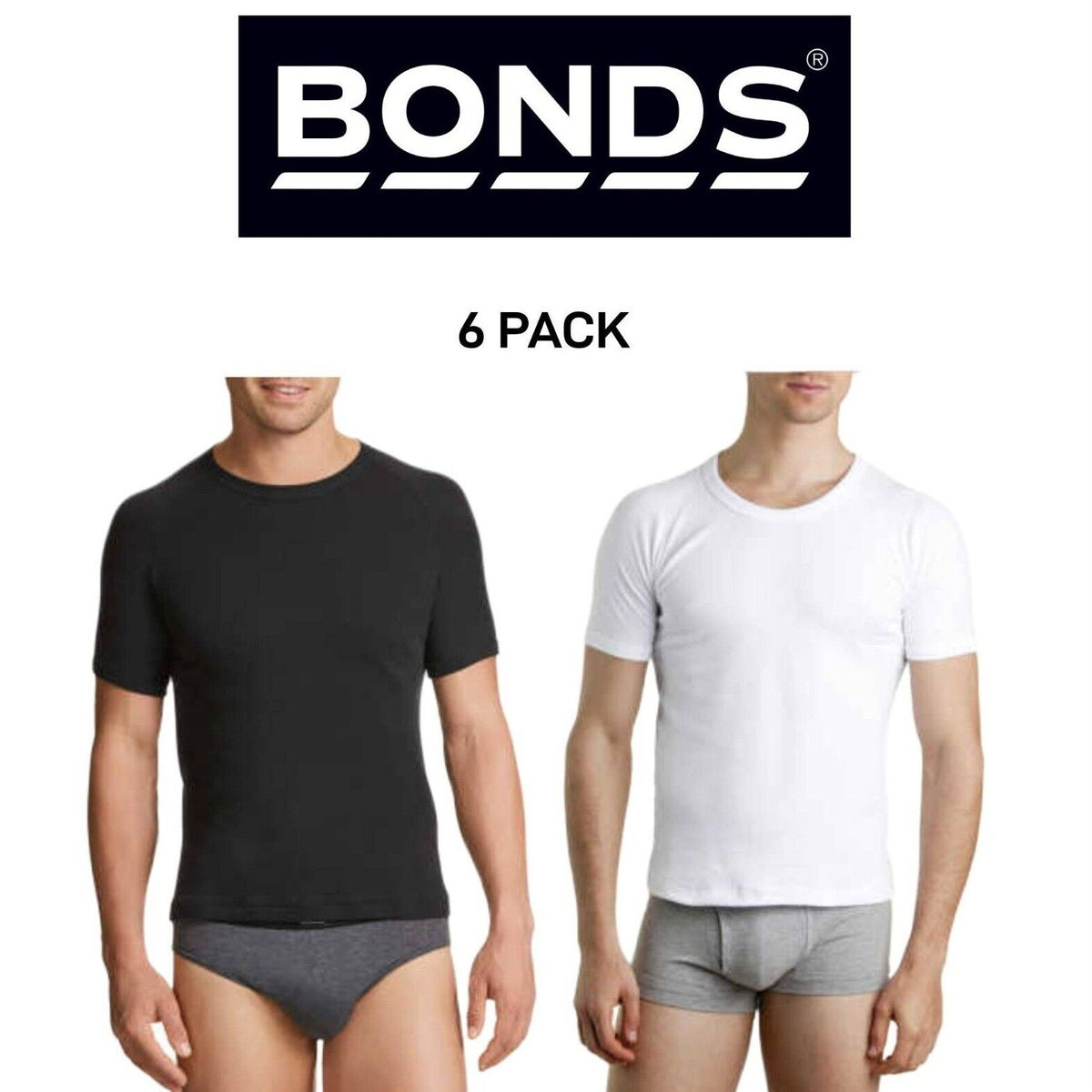 Bonds Mens Genuine Raglan Crew Neck Perfect Tee Close Body Fit 6 Pack M9372W