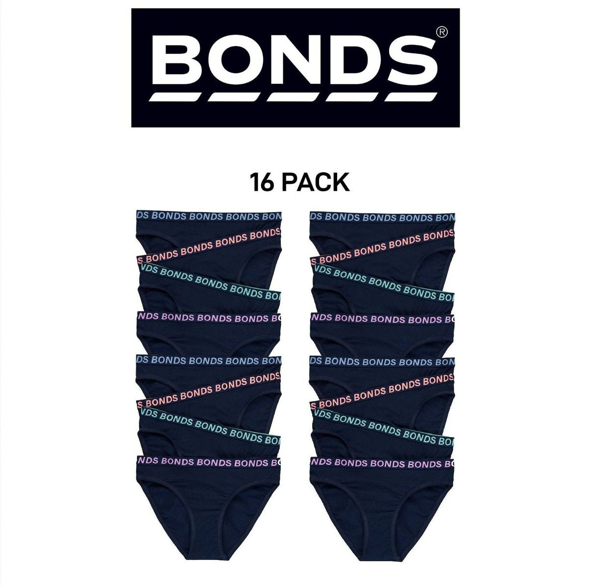 Bonds Girls Bikini Sport Ultimate Comfy & Fresh Moisture Wicking 16 Pack UWKL4A